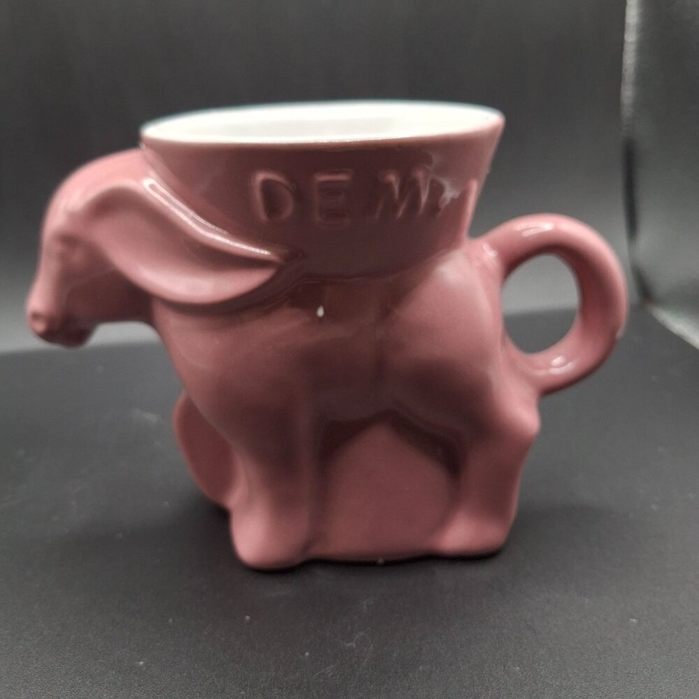 Frankoma Pottery 1992 Demi Donkey Mug Pink Ceramic Collectible Animal-Shaped
